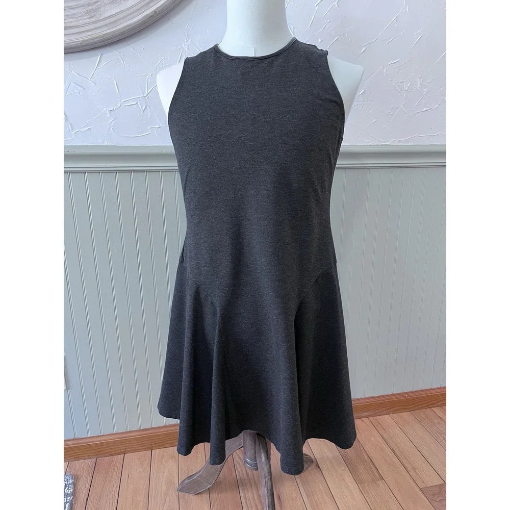 Lauren Ralph‎ Lauren Lg Dark Gray Sleeveless Fit Flare Flounce Ponte Knit Dress
